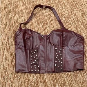AKIRA Burgundy Faux Leather Studded Bustier Camisole